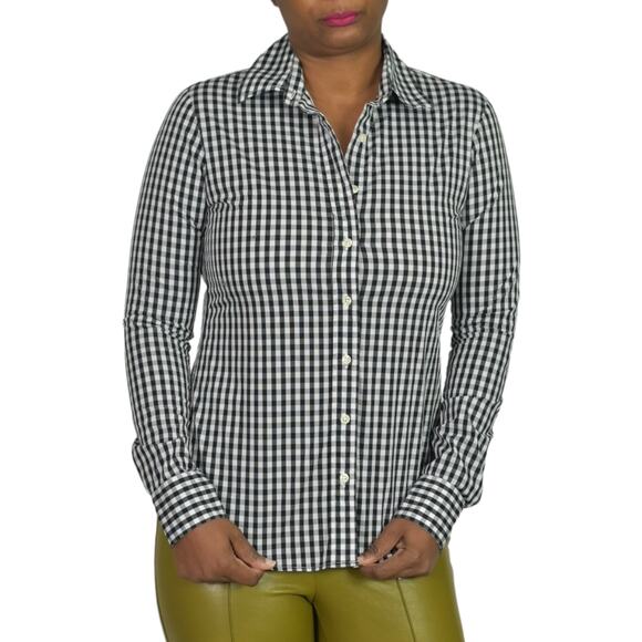 Rochelle Behrens The Shirt Icon White Check Button Front Tailored No Gape XS - Picture 9 of 15